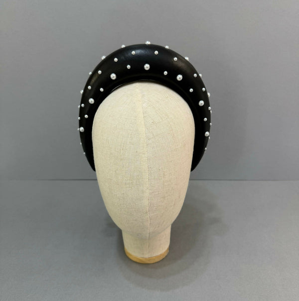 Leather and Faux Pearl Halo Headband
