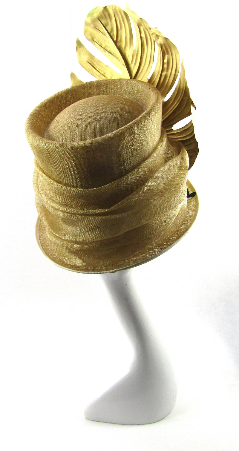 Ivory and Gold Glittered Sinamay Top Hat
