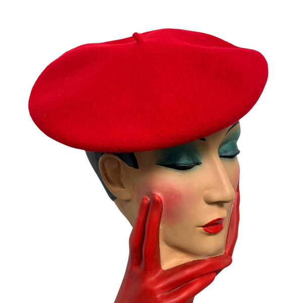 French Wool Rose Red Beret by Laulhere