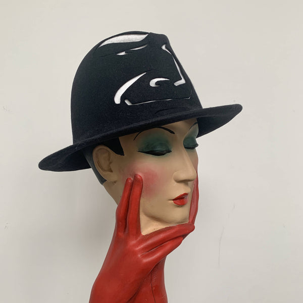 crafted Vintage limited edition Stephen Jones Black cut work Trilby hat “Watson” design