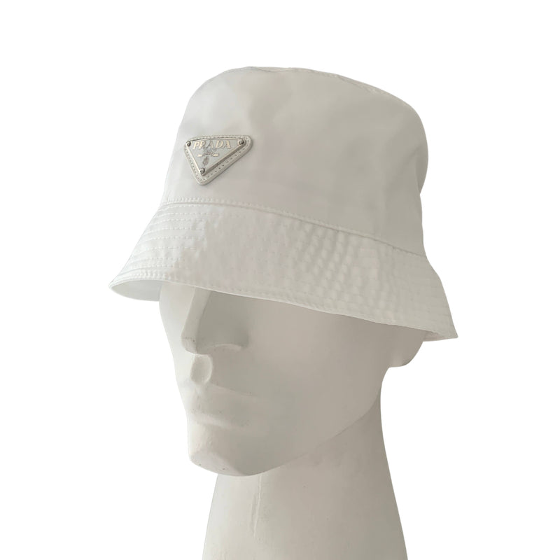 Prada Nylon Technical Bucket Hat Logo White One Size Unisex