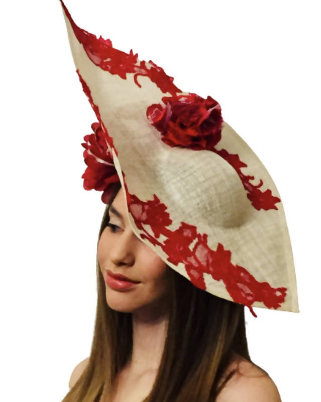 Ivory Red Flowers Hat