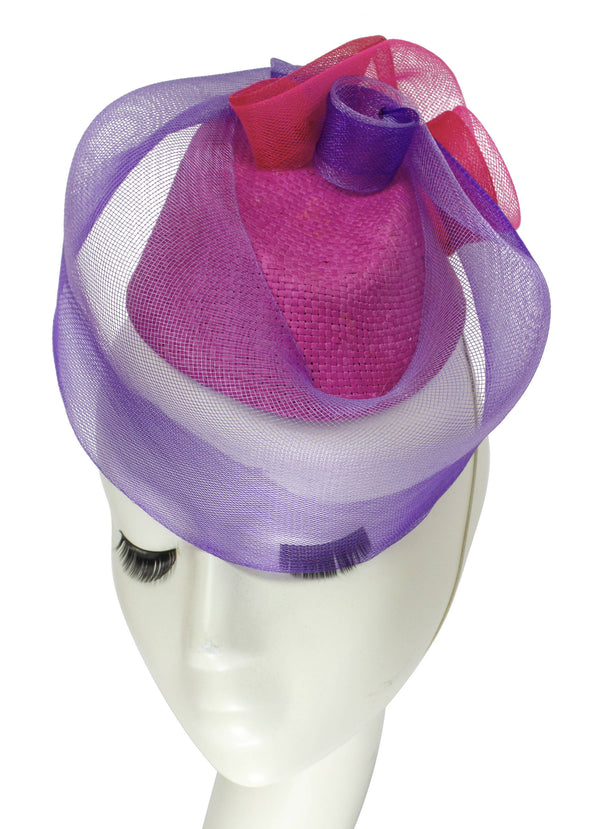 "Fuchsia" Swirled with Veil Crinoline Headpiece