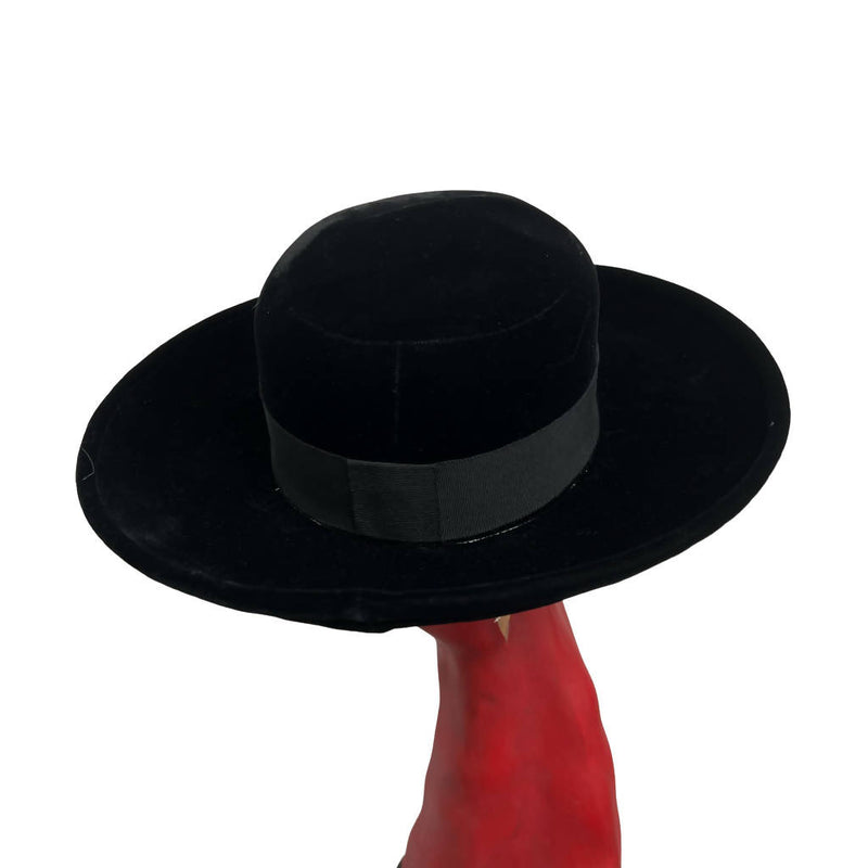 CHANEL Runway Sample Vintage Black Iconic Velvet Wide Brim Boater Hat