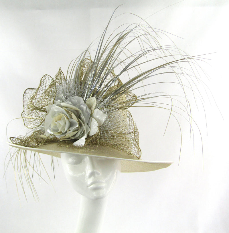 Ivory and Silver Sinamay Trilby Hat