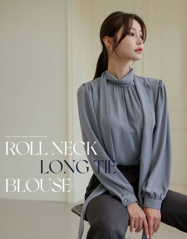 Roll-Neck long tie Blouse