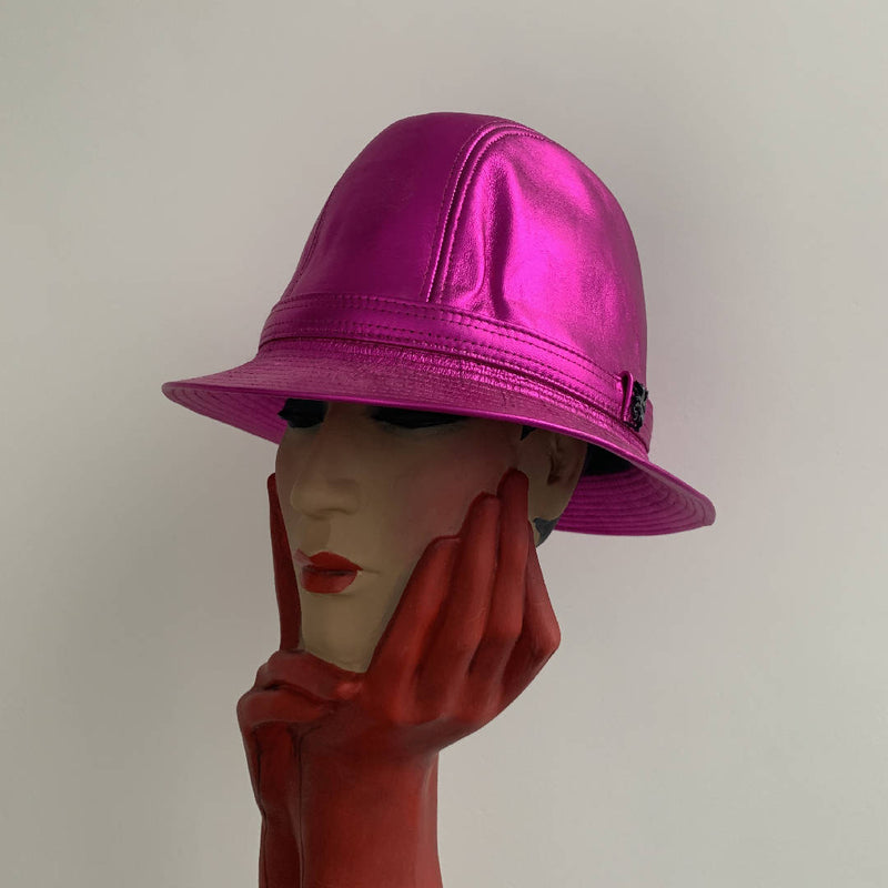 Brand new Vintage Philip Treacy metallic pink leather party trilby hat