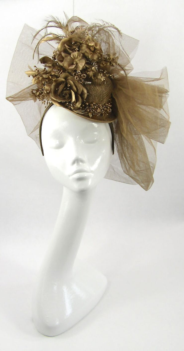 Gold Mini Bowler Hat Wedding Hat Royal Ascot Races Special Occasion Headwear
