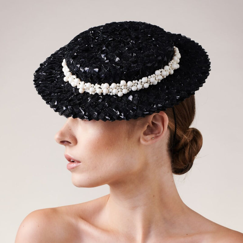 Calla Black and White Boater Hat - Perfect Raceday Hat