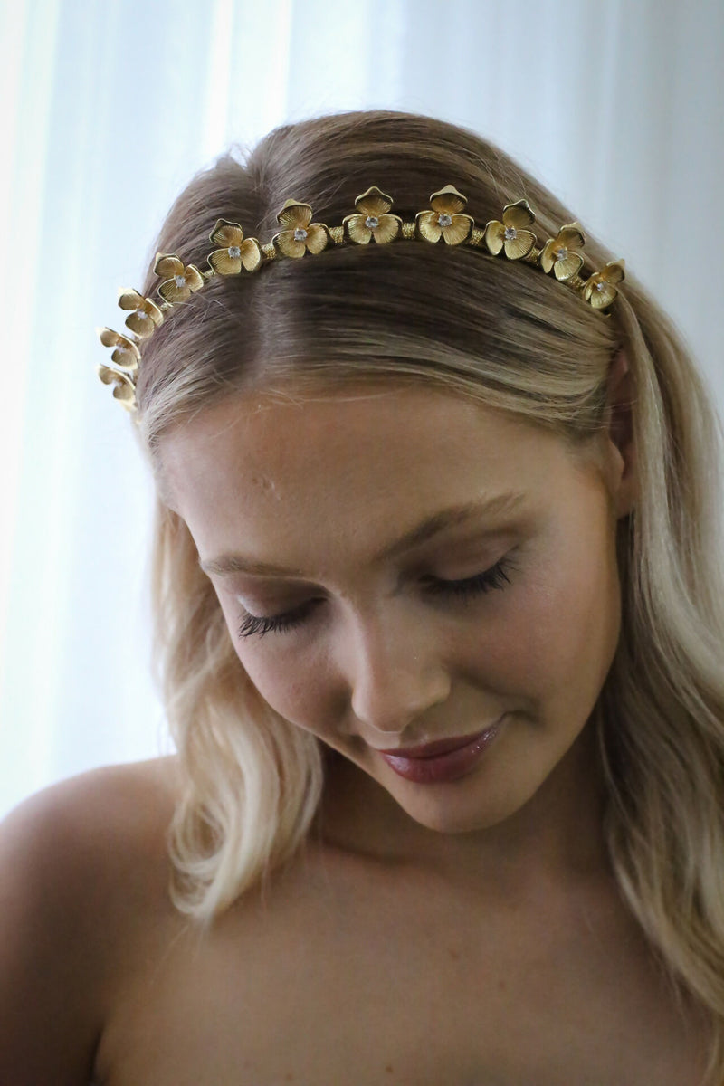 Laura - Gold Flower Headband