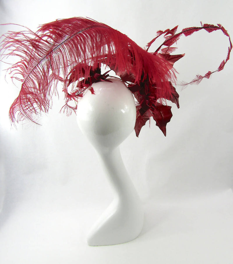 Burgundy Ostrich Feathered Headdress