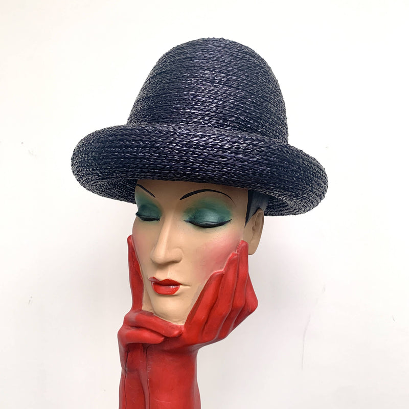 Beautiful Vintage Park Navy Chic YSL Yves Saint Laurent 1960’s Domed straw oversized hat