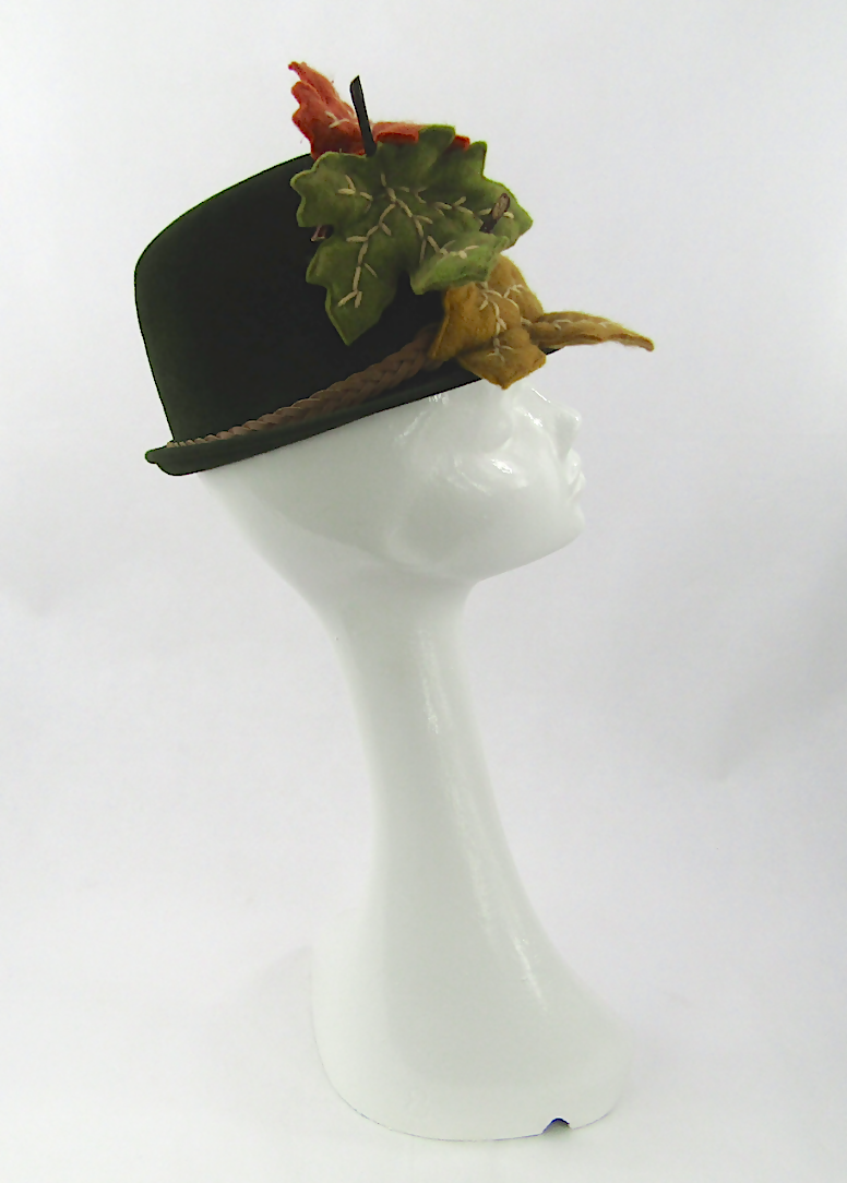 Olive Green Peach Bloom Velour Cloche Hat