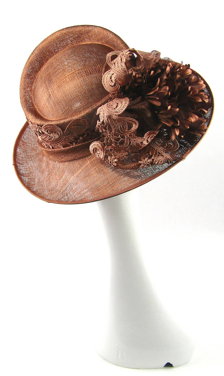 Copper Sinamay Swooped Brim Hat