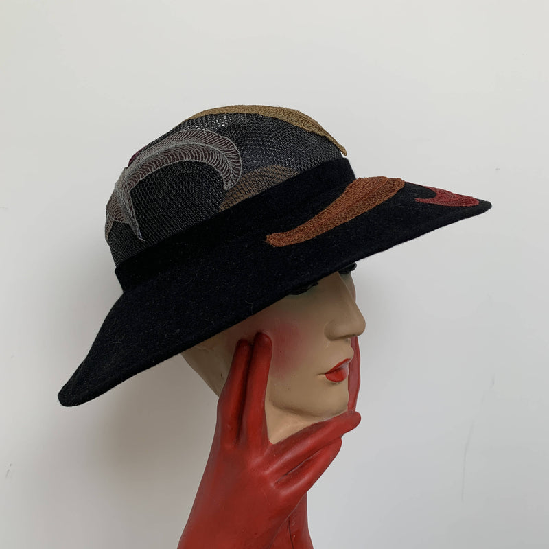 Vintage Liberty London felt hat by Alan Couldridge made in London with colorful patch work