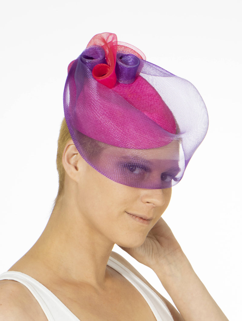 "Fuchsia" Swirled with Veil Crinoline Headpiece