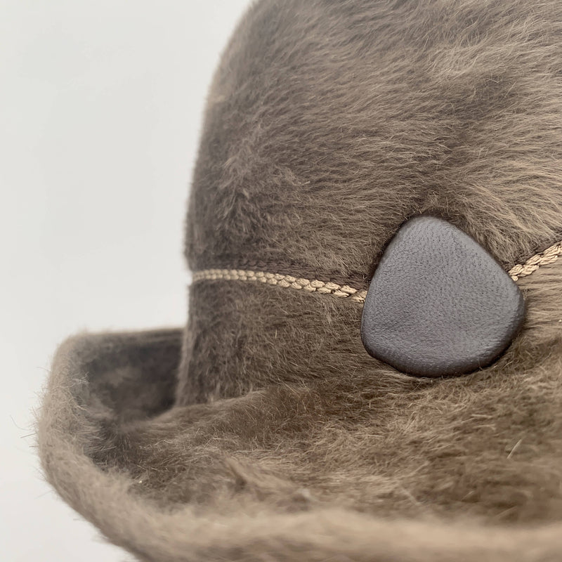 Vintage brown soft rabbit fur flower decorated cloche hat