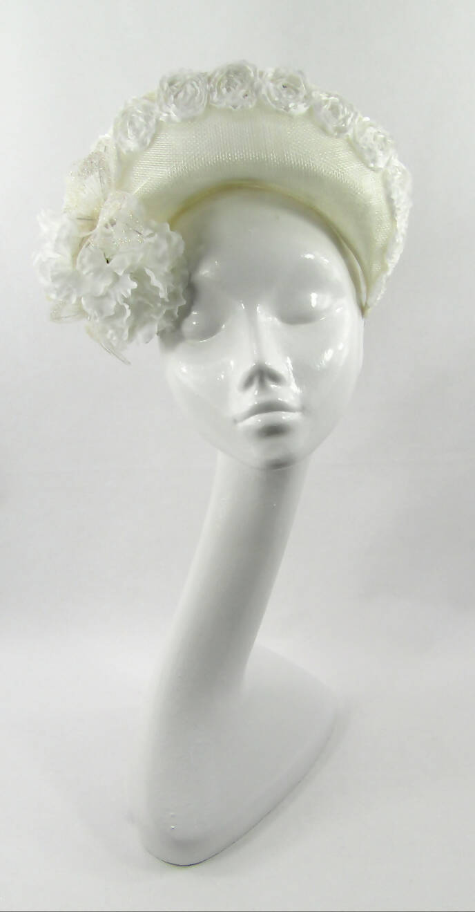 White Sinamay Flower & Butterfly Headband
