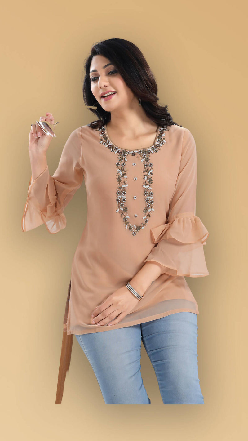 MD-211-Perfect Peach Exquisite Embroidered Tunic