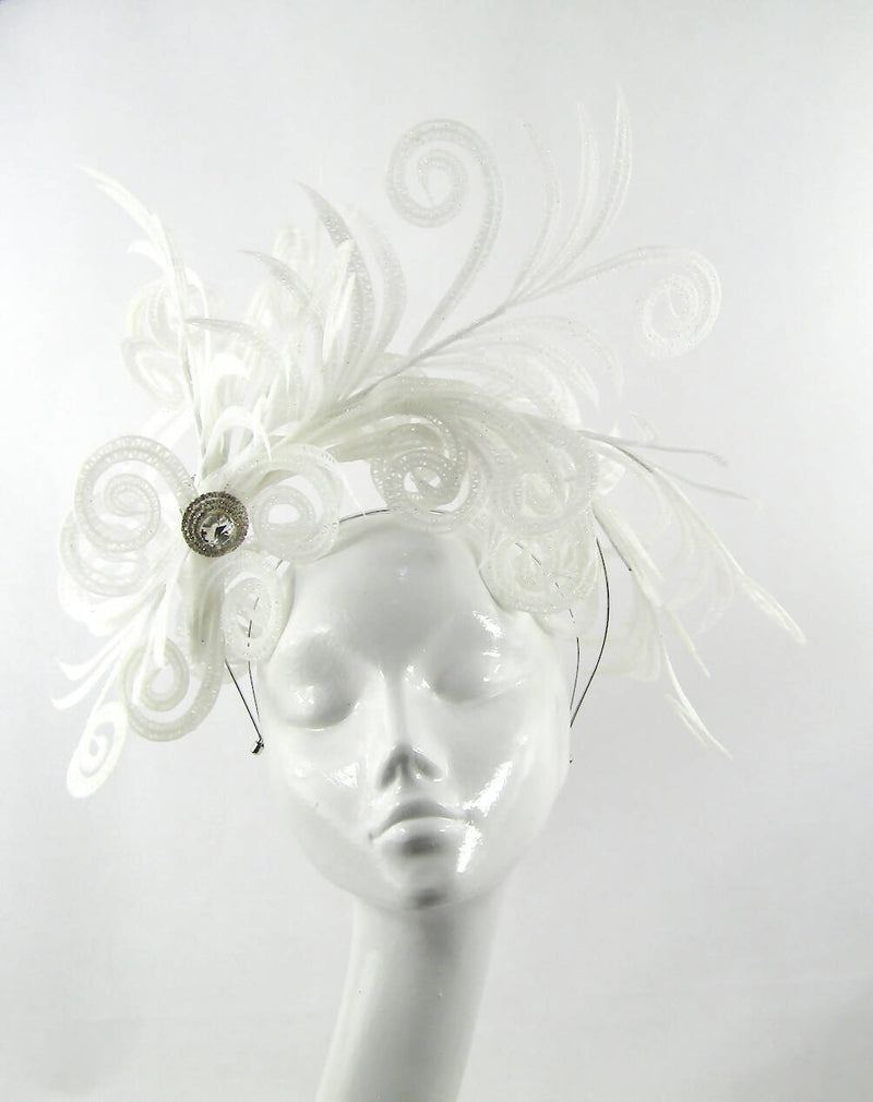 Bespoke White Peacock Effect Diamanté Headdress
