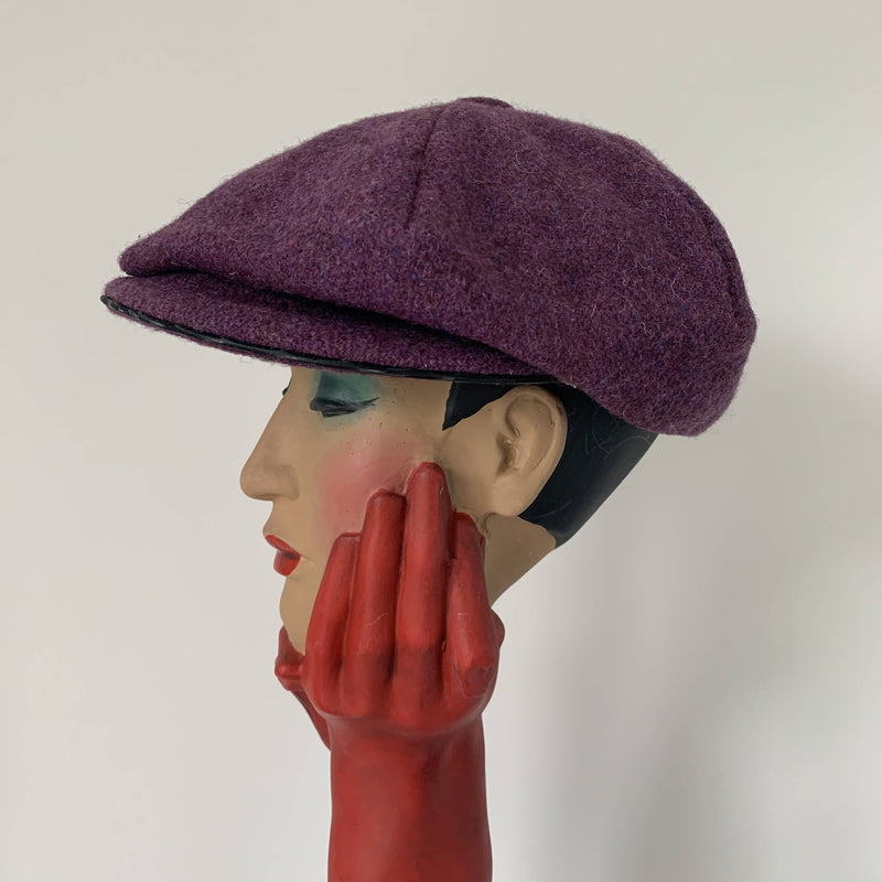 Vintage wine purple tweed baker boy hat by Stephen Jones, Jones boy made in England