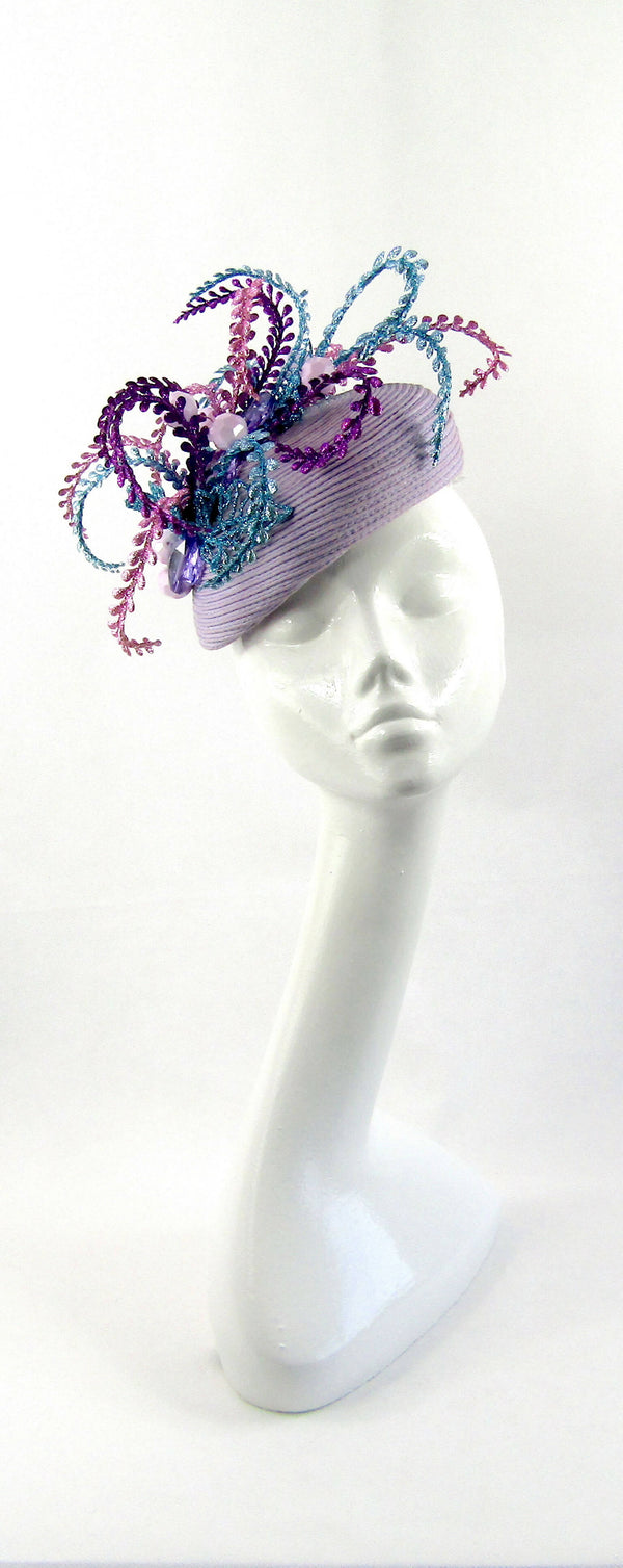 Lilac Pillbox Hat with Metallic Trimming