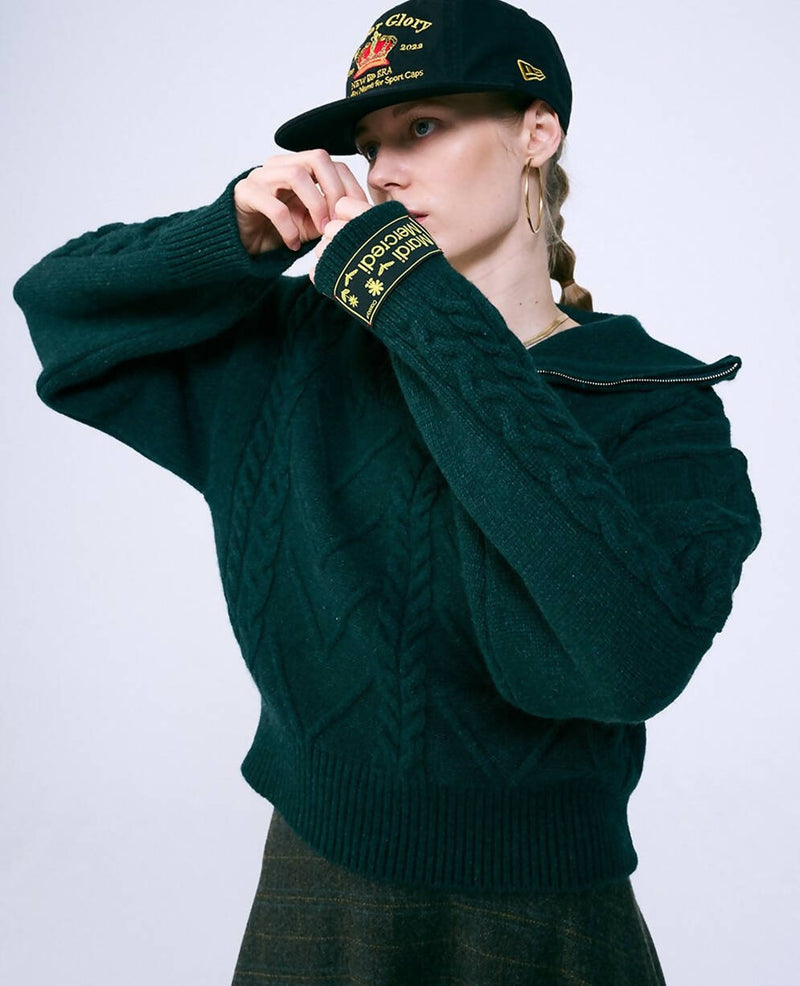 CASHMERE BLENDED CABLE HALF ZIP UP