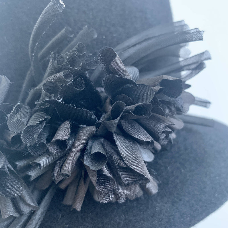 Philip Treacy London Chic Floral Black Statement Black Felt Asymmetric Occasion Hat