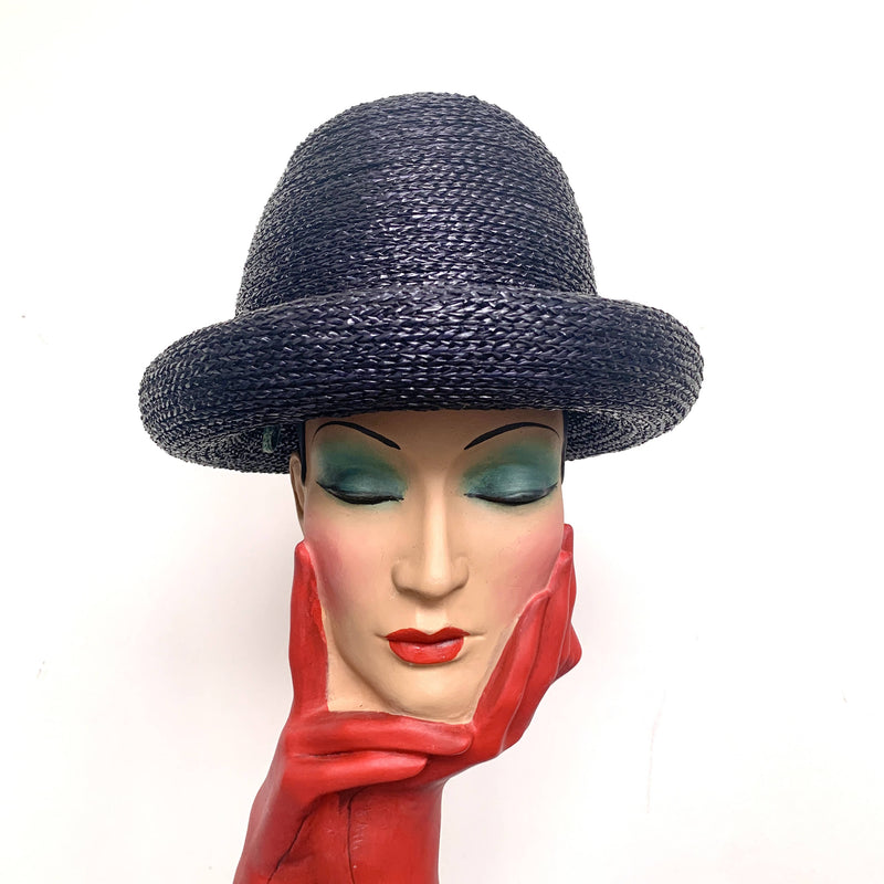 Beautiful Vintage Park Navy Chic YSL Yves Saint Laurent 1960’s Domed straw oversized hat