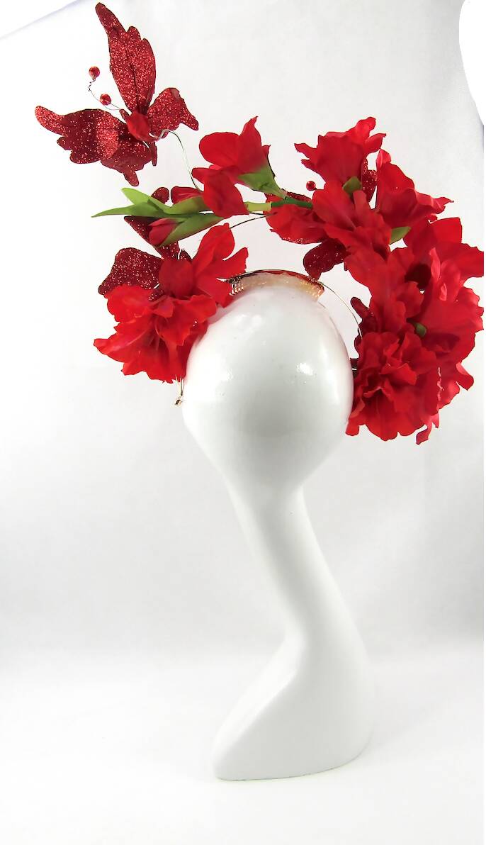 Red Flower & Sequined Butterfly Headdress