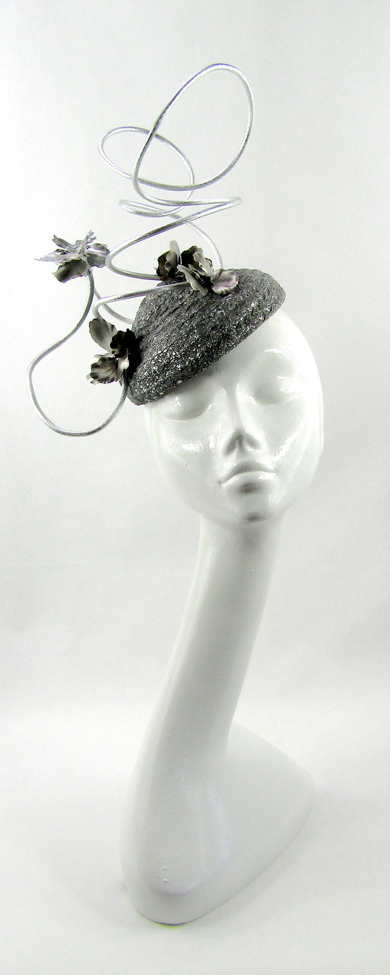 Graphite & Silver Metal Swirl Pillbox Hat