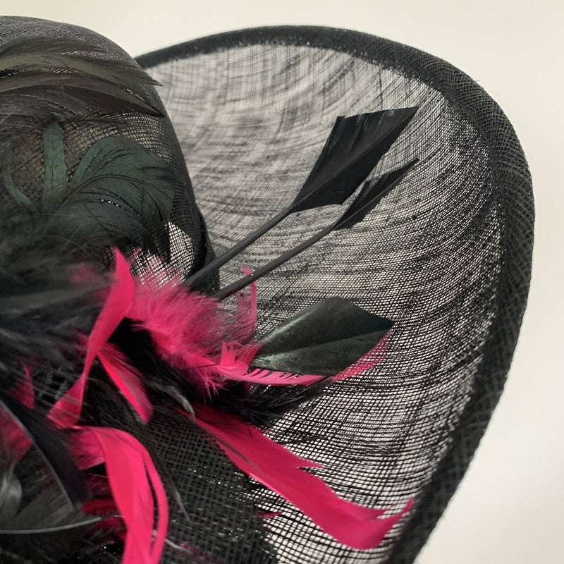 Vintage black Top hats with pink feathers, Hats so fab by Stephen jones made in England