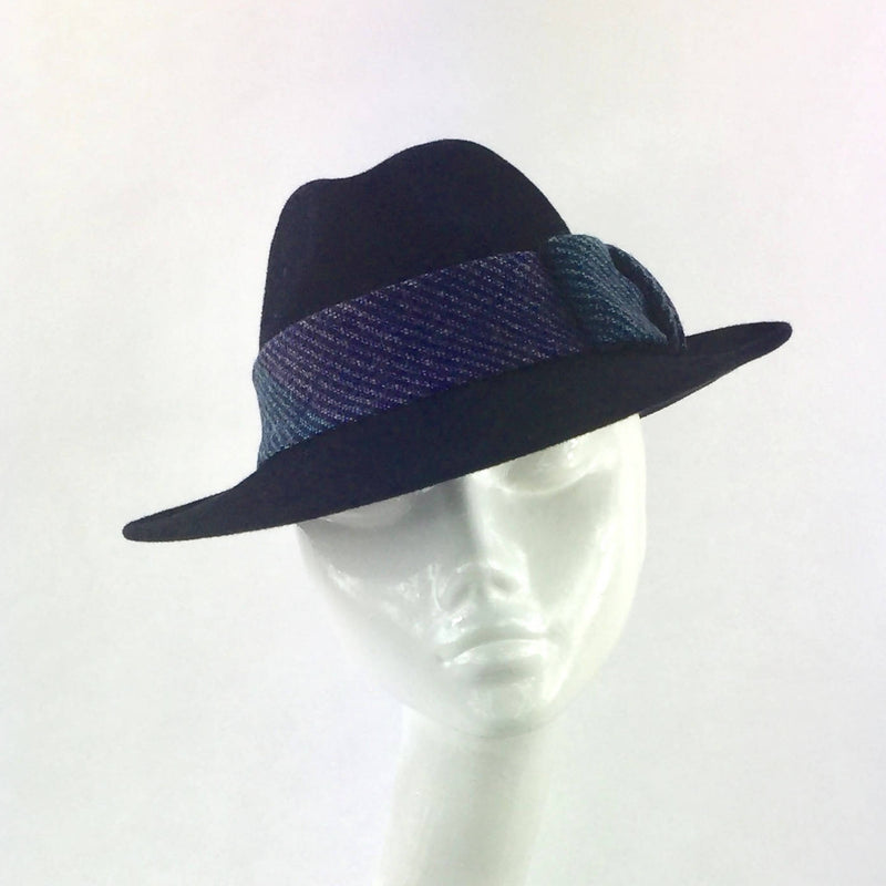 Velour Trilby Hat in Navy Blue