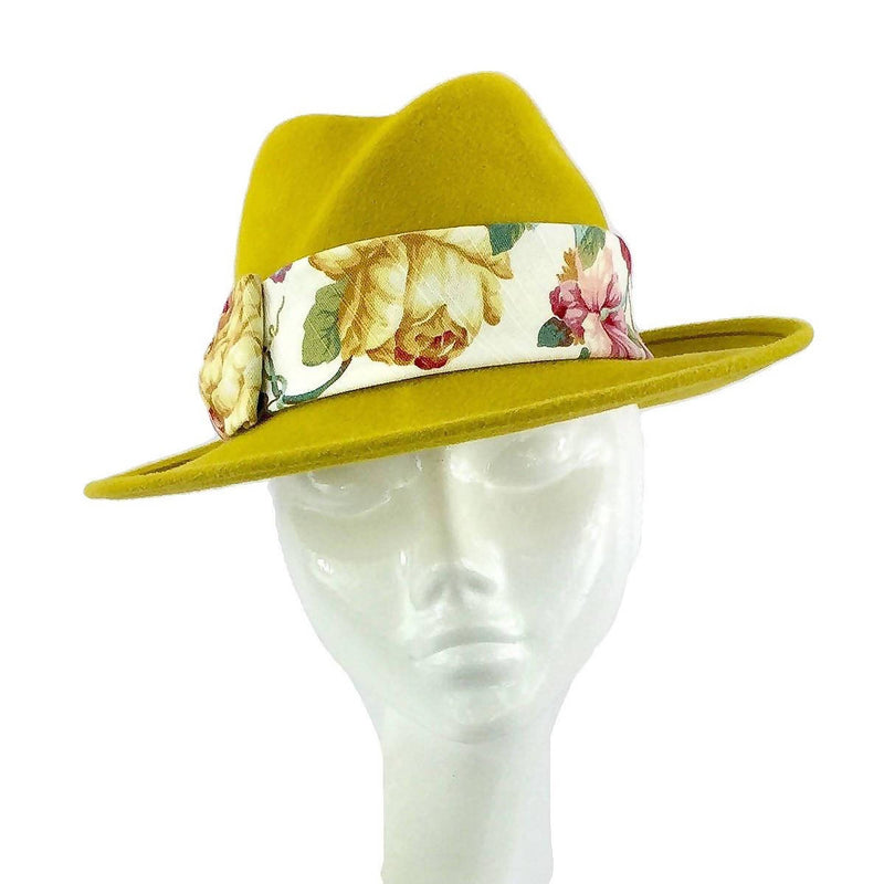 Velour Trilby Hat in Mustard Yellow
