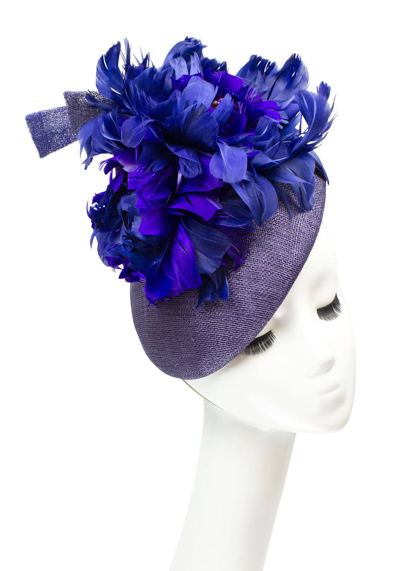 "Midnight Blooms" Feather Flower Sinamay Fitted Beret