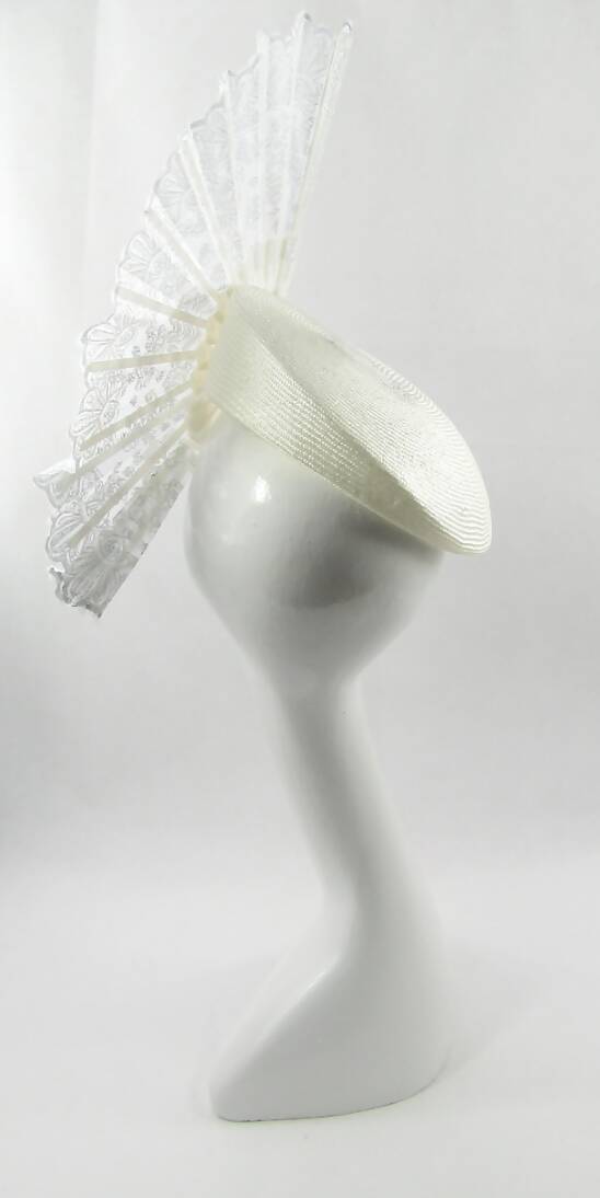Ivory Pillbox Hat with Fan & Diamanté Trim