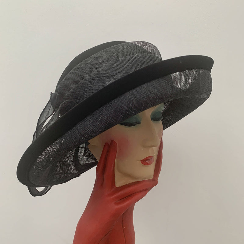 Vintage Black brim hat with laces by Peter Bettley