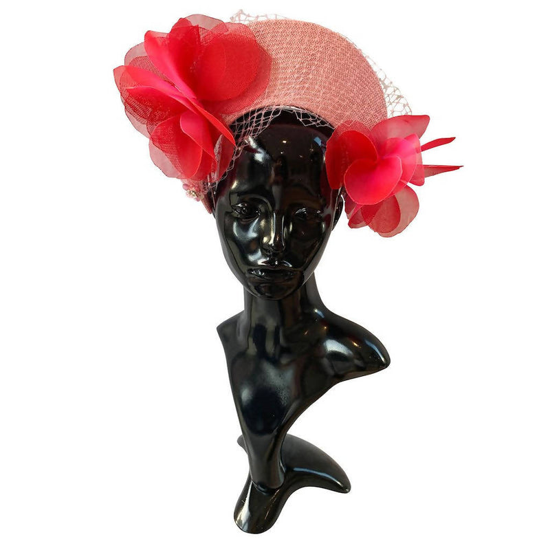 Blushing Halo with Brilliant Pink Flowers by Christine Waring Designer Millinery