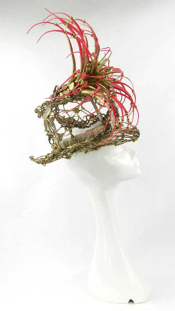 Gold Wired Top Hat With Exotic Flower