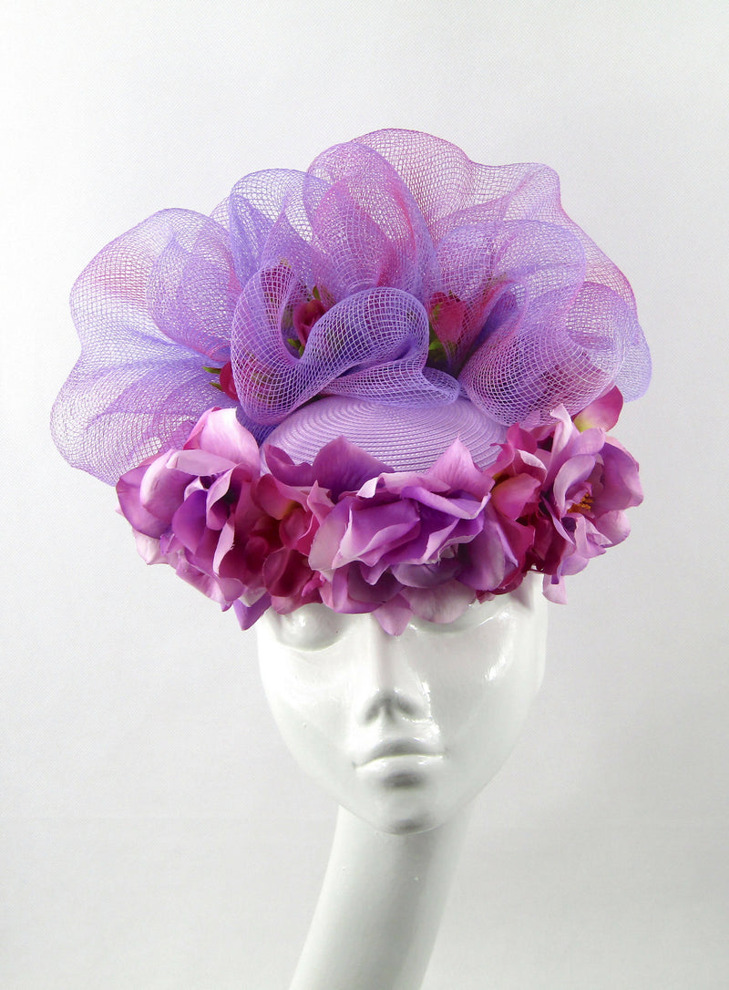 Lilac and Pink Pillbox Floral Hat