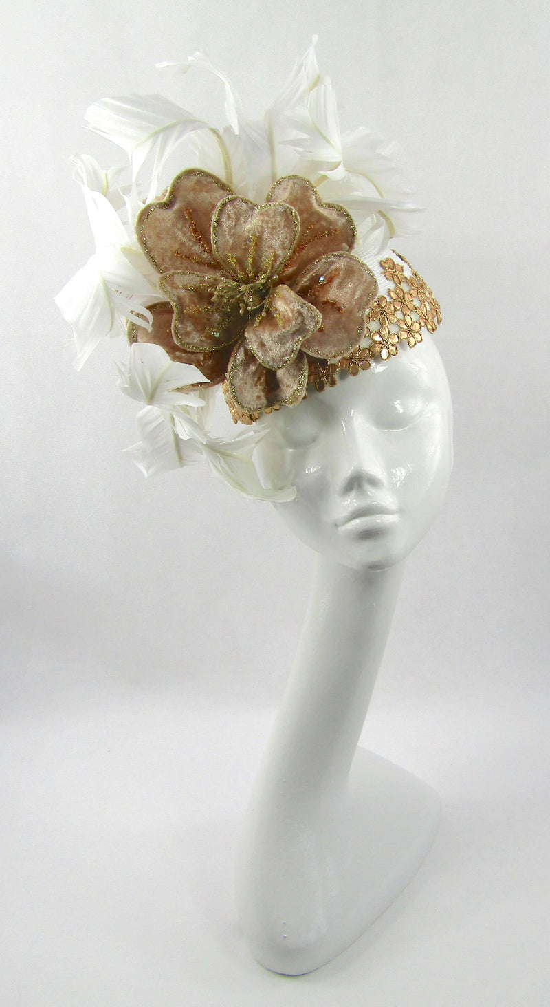 Velvet Flower & Curled Feather Pillbox Hat
