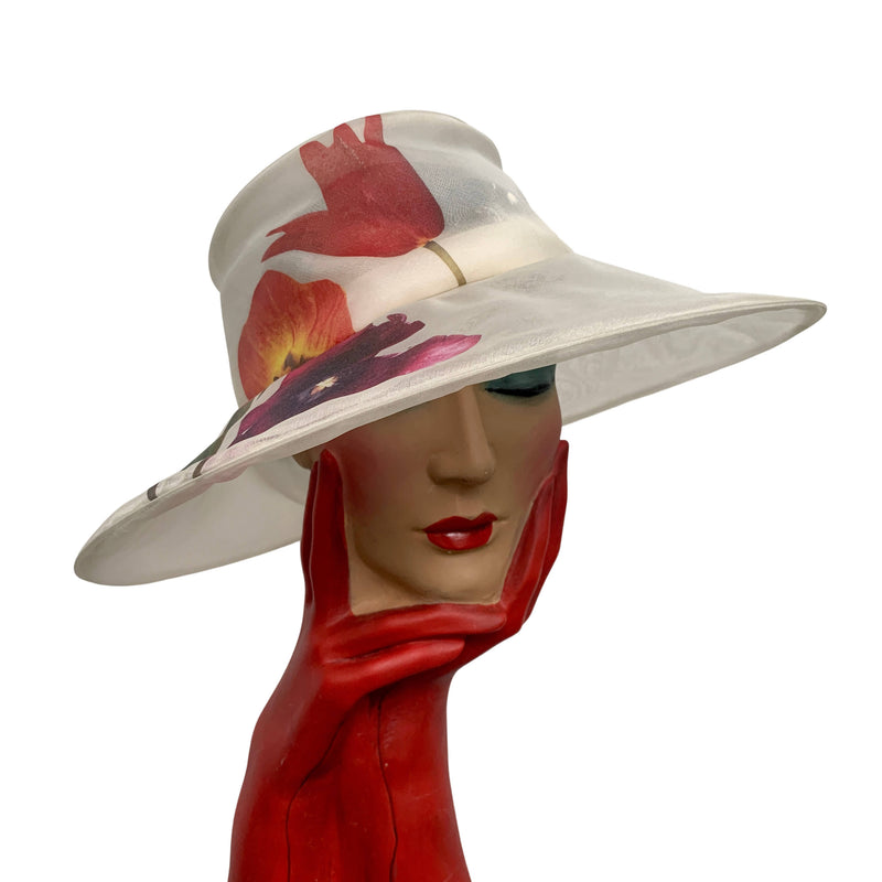Vintage beautiful floral wide brim lightweight sun hat by Miss Jones Stephen Jones
