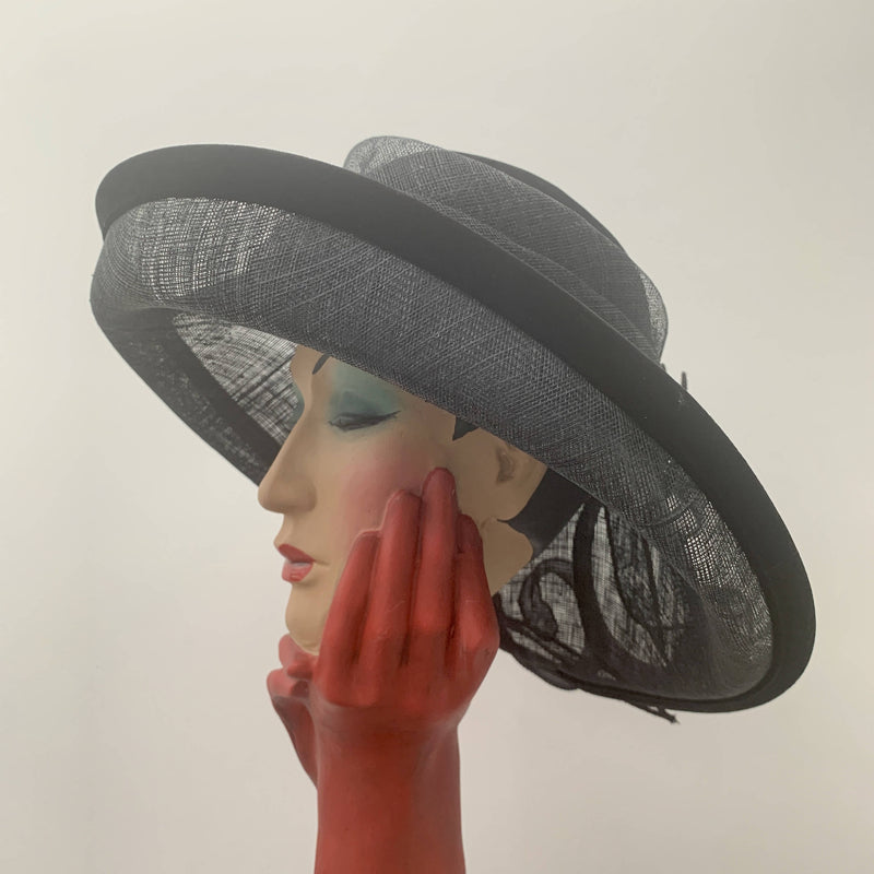 Vintage Black brim hat with laces by Peter Bettley