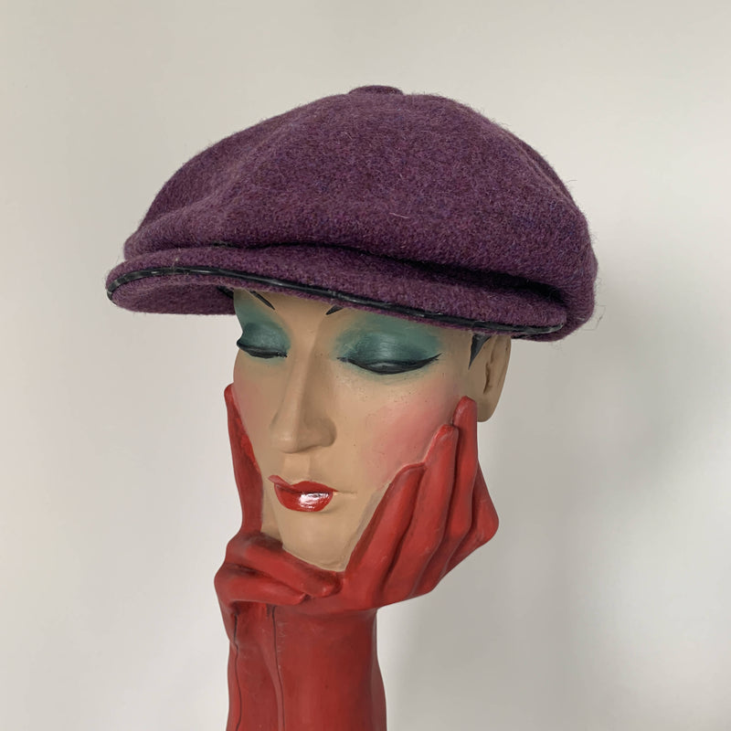 Vintage wine purple tweed baker boy hat by Stephen Jones, Jones boy made in England