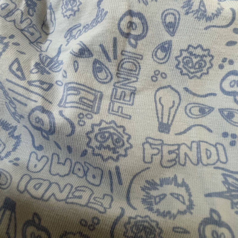 FENDI Roma Logo + Pattern Blue Soft Cotton Cuffia Bunx Jersey Baby's Hat New Born Gift Size II