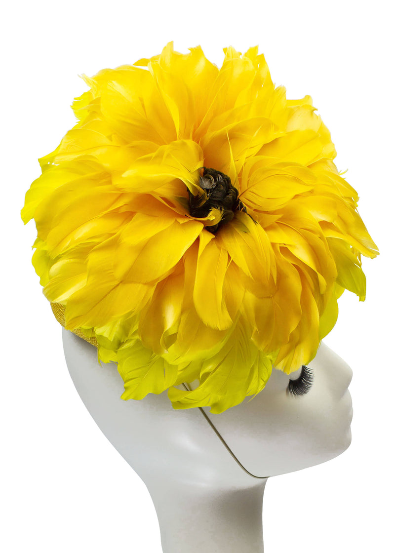 "Sunflower" Feather Flower Sinamay Button Fascinator