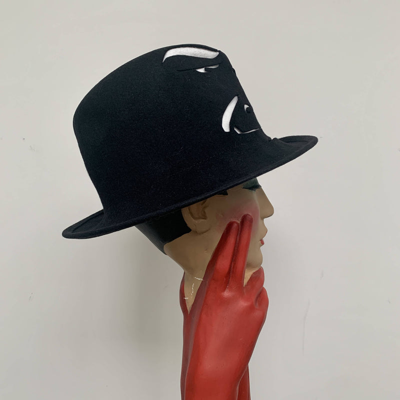 crafted Vintage limited edition Stephen Jones Black cut work Trilby hat “Watson” design