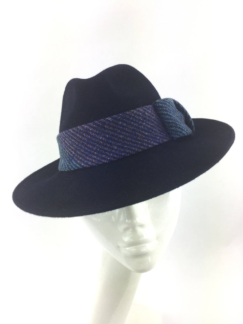 Velour Trilby Hat in Navy Blue