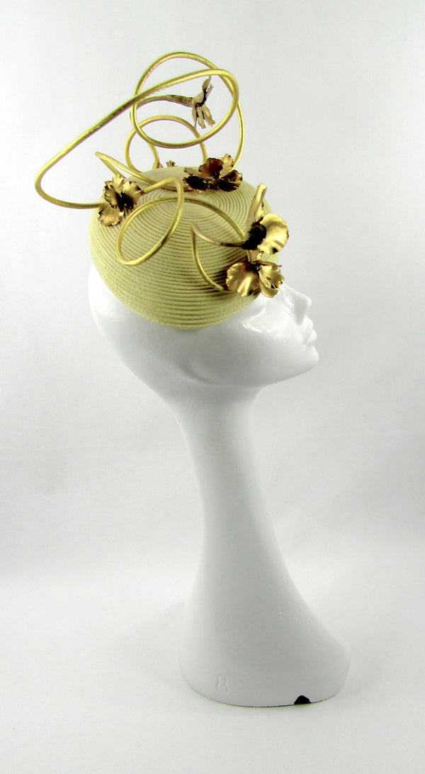 Lemon & Gold Metal Swirl Pillbox Hat