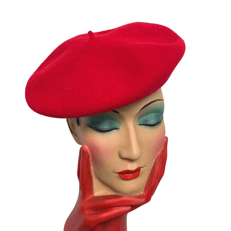 French Wool Rose Red Beret by Laulhere